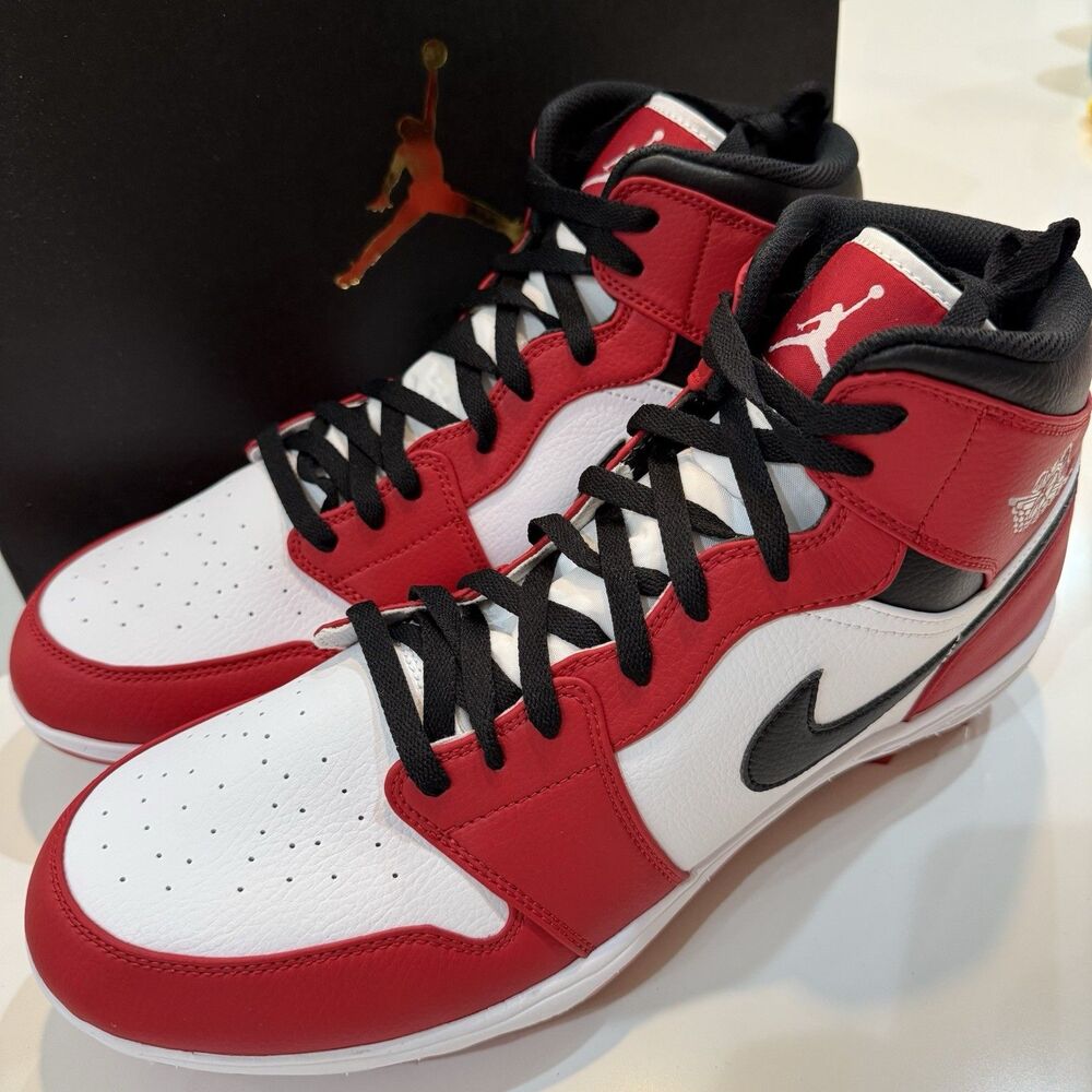 Nike Jordan 1 TD Cleat 2023 Mid Chicago Red White Black FJ6805-106 Men’s Size 14